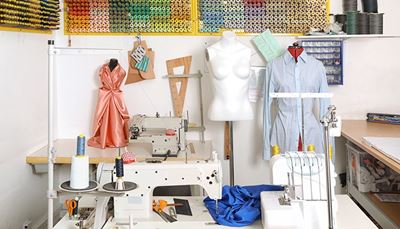 scissors, sewingmachine, pincushion, mannequin, pattern, textile, ruler, workshop, thread