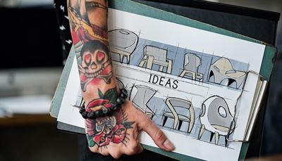 clipboard, bracelet, tattoo, draft, designer, grin, idea, skull, orbit