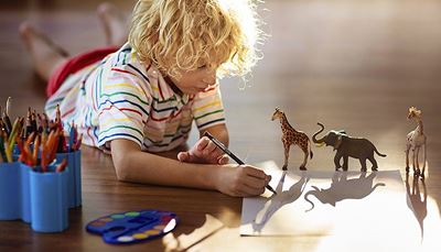 bambino, elefante, matite, proboscide, vernice, foglio, riccio, ombra, giraffa, dipinto