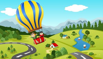 дърво, кошник, лодка, полет, път, планина, балон, гора, чувал, река, село