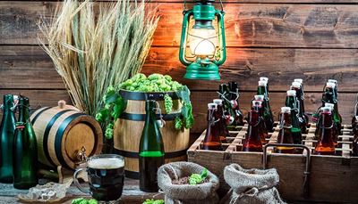 cajón, botella, tabla, humulus, barril, cerveza, verde, celda, farol, espuma, trigo, saco