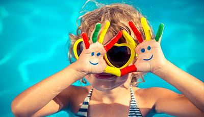 heart, fingers, swimsuit, elbow, summer, smiley, palm, paint, chin, smile, child, pool