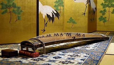 plumage, strings, drawing, japan, paper, carpet, tatami, stork, koto