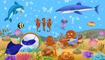 seaworld, seahorse, seabed, jellyfish, bubbles, shell, dolphin, octopus, manta, mirror, shark, fish, crab