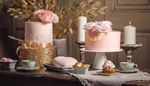 ribbon, gilding, cakestand, whippedcream, dryflowers, cup, candle, cupcake, flower, saucer, flame, cake