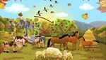 cow, haystack, pasture, mapleleaf, vineyard, sheep, well, autumn, flock, calf, foal, lamb