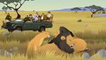 hunlove, elefant, loveflok, safarirejse, savanne, oase, turister, sten, ranger, loven, jeep