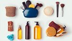 comb, scissors, dispenser, seasalt, sponge, make-upbag, brush, towel, gel, cinnamon