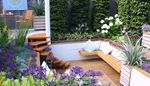 patio, stairstep, stairs, plant, bench, chair, pillow, lily