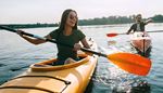 kayaking, kayak, reflection, orange, oarsman, whirlpool, blade, paddle, water, t-shirt