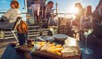 appetizer, bottleneck, restaurant, visitors, wine, sun, terrace, cheese, bread