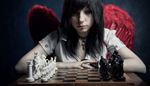 pawn, chesspieces, wing, chessboard, choker, feathers, chess, cross, bangs, ring