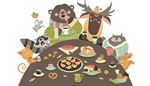 pancakes, candies, squirrel, pretzel, raccoon, cupcake, sweets, bear, cat, moose, owl, tail