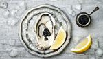 seafood, oyster, silver, caviar, slice, shell, spoon, ice, lemon, melt