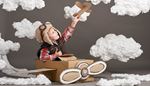 imagination, airplane, cottonwool, propeller, cardboard, goggles, wing, gray, clouds, pilot, check