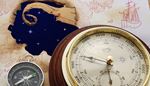 ship, north, barometer, mast, compass, island, arrow, ring, west, map, space, east