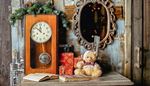 gift, mirror, teddybear, camera, wood, clockface, clock, book, branch, door, pendulum, handle, twelve
