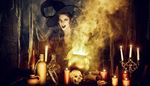 skull, candlestick, caldron, candle, witchhat, witch, prettywoman, roll, flame, smoke