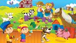 town, tourists, duckling, pig, kennel, goatling, saddle, farmer, icecream, rooster, mouse, mane, calf