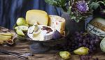 cheese, bunch, pecannuts, grapes, figs, melon, brie, pear