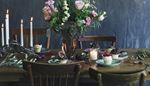 wall, chairback, cupcake, candle, berries, flame, vase, bouquet, rose
