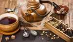 tea, teastrainer, chamomile, sugartongs, blacktea, sugar, teapot, teaspoon, steam