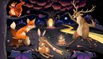 moon, conductor, drum, violin, antlers, squirrel, tail, night, crown, fox, deer, hare