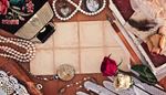 dentelle, stylo-plume, papiercalque, perles, gants, broche, montre, rose, retro, plume