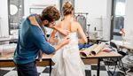 table, scapula, mess, tailor, scarf, mirror, workroom, fitting, topknot, roll