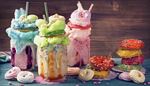 cottoncandy, meringue, smoothies, pink, lightblue, dessert, straw, donut, jar