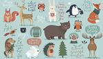 bear, snowglobe, snoodscarf, hollytree, hedgehog, penguin, fir, pullover, horse, moose, fox, squirrel, gift, owl