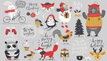 whiskers, snowflake, trapperhat, rooster, pompom, skis, winter, hare, sheep, bicycle, panda, deer, mittens, muffin, owl