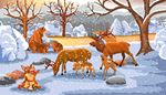fawn, snowfall, leveret, snow, bearcub, bridge, river, deer, bear