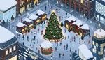 platz, weihnachtsbaum, weihnachtsmann, weihnachten, menschen, kronkorken, girlande, schneefall, rummel, kiosk