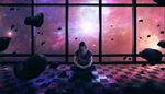 woman, fantasy, asteroid, reading, book, galaxy, space