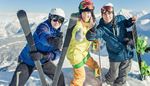 winterjacket, equipment, thumbup, snowboard, mountain, helmet, trousers, skis, friends, goggles, snow
