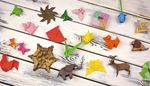 origami, borboleta, barco, elefante, cervo, porco, tulipa, rosa, leao, galo, ra