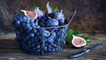 grapes, blackberry, lavender, knife, leaf, figs, basket, wood