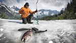 fish, icefishingrod, iceauger, forest, winterjacket, ice-hole, mountain, fisher, ice, cap