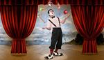clown, performance, background, icecream, curtain, theatricalmakeup, hammer, suspenders, red, stage, juggling