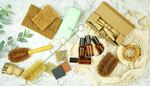 box, bottlebrush, stringbag, brush, clothespins, branch, vial, sponge, soap, roll