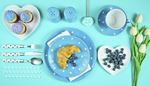 utensilios, croissant, mirtilo-azul, bolinhas, pimenteiro, tulipas, azul, palhinha, cupcake, saleiro, chupa