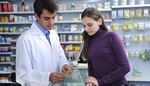 labcoat, medication, pharmacist, customer, turtleneck, prescription, pocket, pills, counter, drugstore, shelf