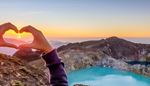 crater, heart, sunrise, ring, sleeve, lake, volcano, hands