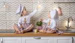 tile, countertop, taphandle, polkadot, chef'shat, kitchen, faucet, bulb, sink, sisters