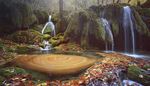 autumn, moss, cascade, waterfall, forest, foliage, creek, whirlpool