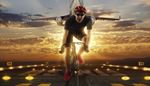 helmet, handlebars, bicyclist, clouds, shout, turbine, takeoff, runway, wing
