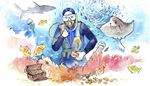 coral, coins, stingray, divingsuit, jellyfish, seabed, chest, shark, diver
