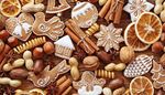 pattern, staranise, gingerbread, glaze, bird, cinnamon, hazelnut, bell, peanuts, spices, cookie, cone, zest