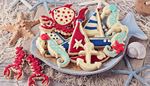 fringe, seahorse, glaze, starfish, seashell, cookies, sail, anchor, lobster, boat, sand, fish